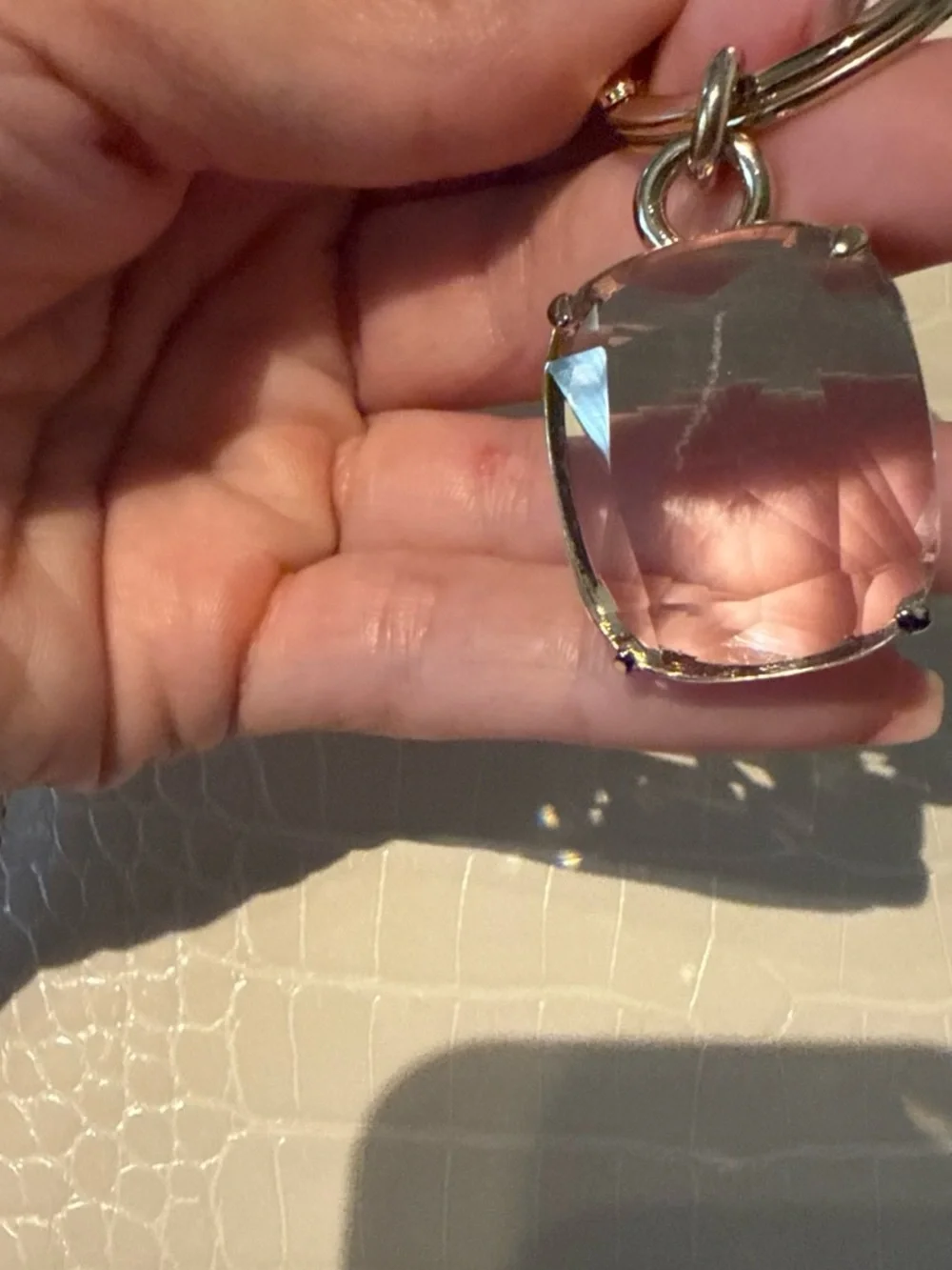 Coach Clear Crystal Keychain with Gold Tone Ring